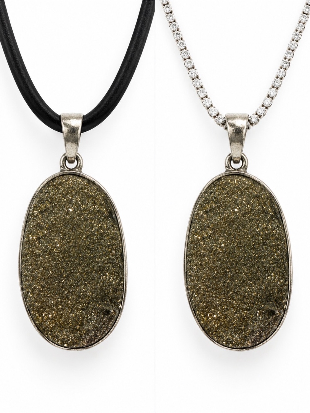Oval Druzy Pendant in Sparkling Olive